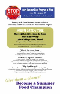 Poster for Forum event May 13th at Mt. Shasta Brewery 360 College Avenue 5 pm - 8 pm